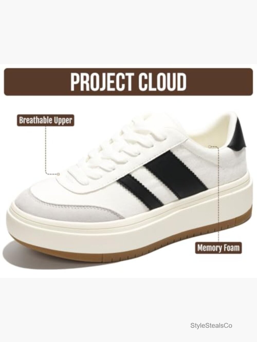Platform Sneakers Women Memory Foam Non-Slip Lightweight Fashion Sneakers - Picture 3 of 7
